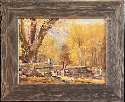 Joshua Meador 1911-1965, "Quaking Aspens" unnumbered  Oil on Linen, 12 x 16  $2,500 (painted near Lone Pine in the Eastern Sierra) 