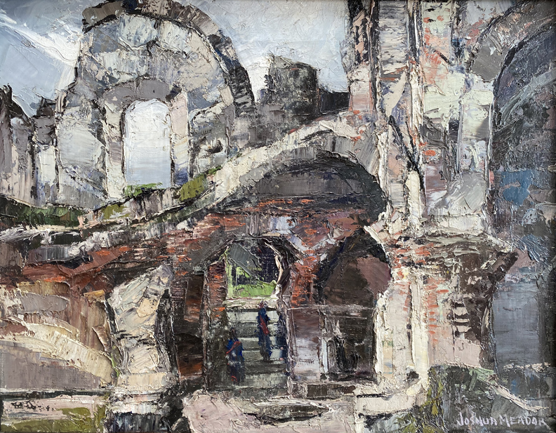 Joshua Meador, San Francisco, Guatemala, a painting of church ruins due to an earthquake  Meador family collection, oil on llnen, 14 x 18, $5,000