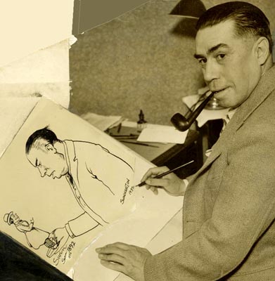 Jimmy Swinnerton creating a self caricature