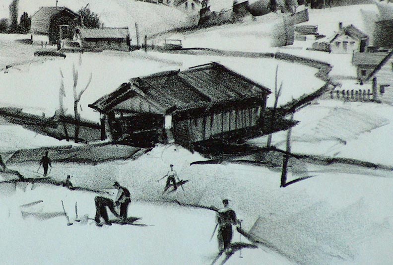 Paul Sample Slope Near the Bridge Lithograph Closeup