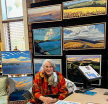Linda Sorensen in her studio, ready for Art Trails, 2022
