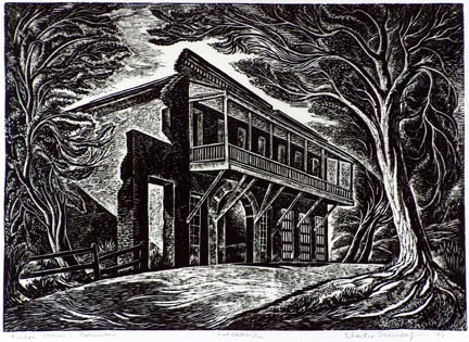 Charles Surendorf, Fallon House, Columbia, CA  woodblock print