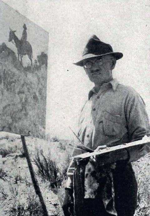 Photo of Walter Ufer at his easel, plein air, 1923