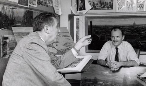 Peter Ellenshaw discussing 20000 Leagues with Walt Disney