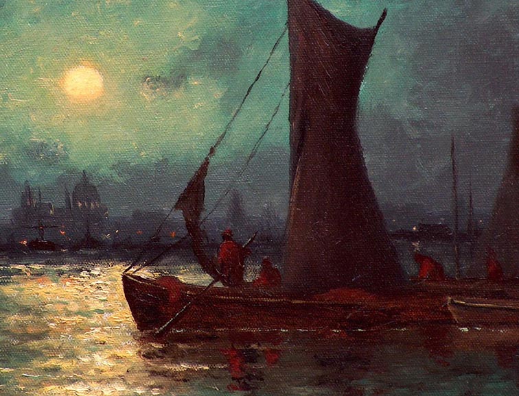 Carl Henrik Jonnevold Moonrise over the River Thames in London Closeup