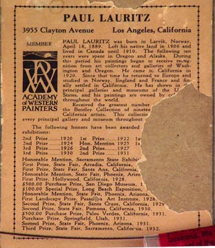 Paul Lauritz Owens Valley near Lone Pine Verso Label