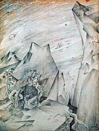 Joshua Meador Forbidden Planet Concept Drawing from the Family Collection