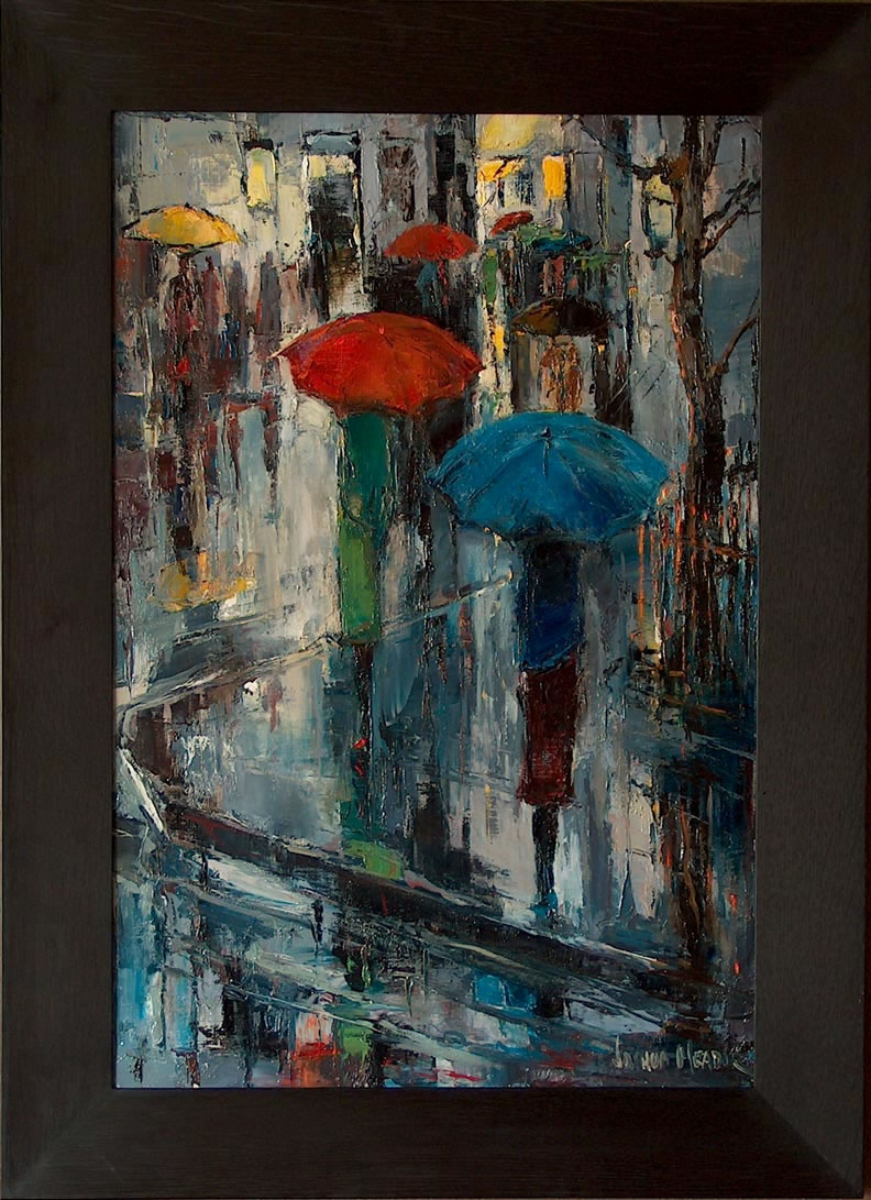 Joshua Meador Rain People with dark oak frame