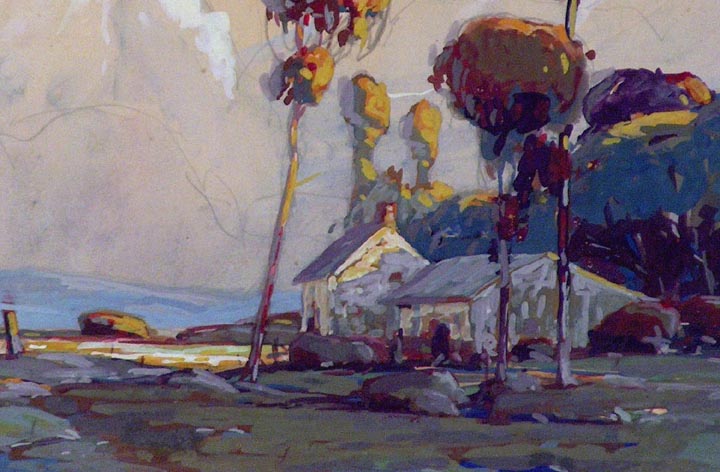 Karl Schmidt Rancero Landscape Gouache Closeup