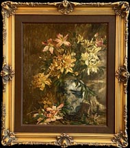 American School, Lilies in blue and white porcelain, unsigned