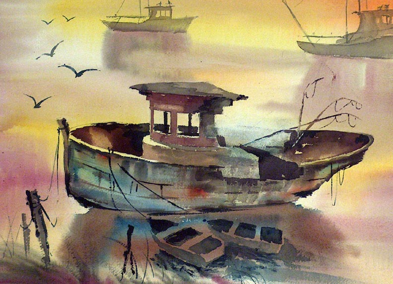 Sam Cook Harbor at Evening Closeup