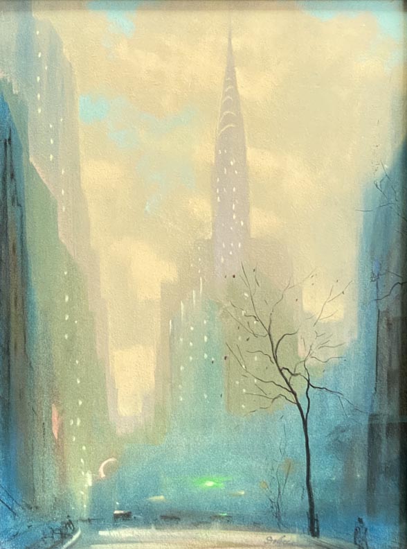 Leon Dolice, a street scene pastel of New Yorks Chrysler Building