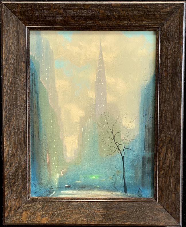 Leon Dolice, a street scene pastel of New Yorks Chrysler Building