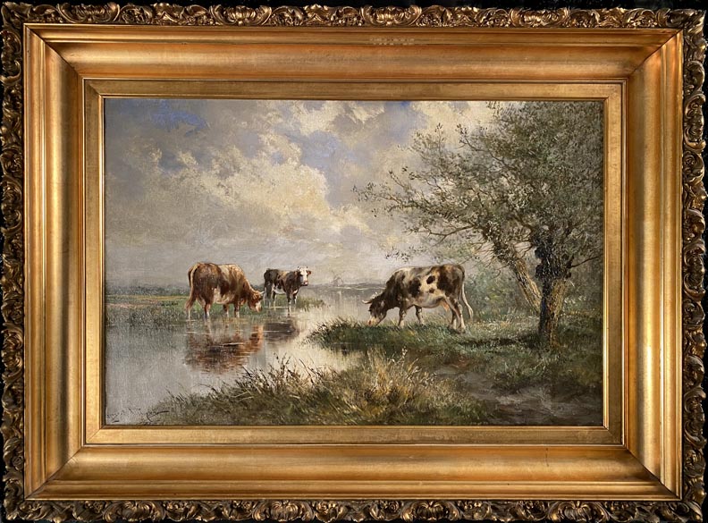 Hugo Anton Fisher, 1854-1916, Grazing cattle in expansive landscape  Oil on canvas, 19 x 30  $12,000