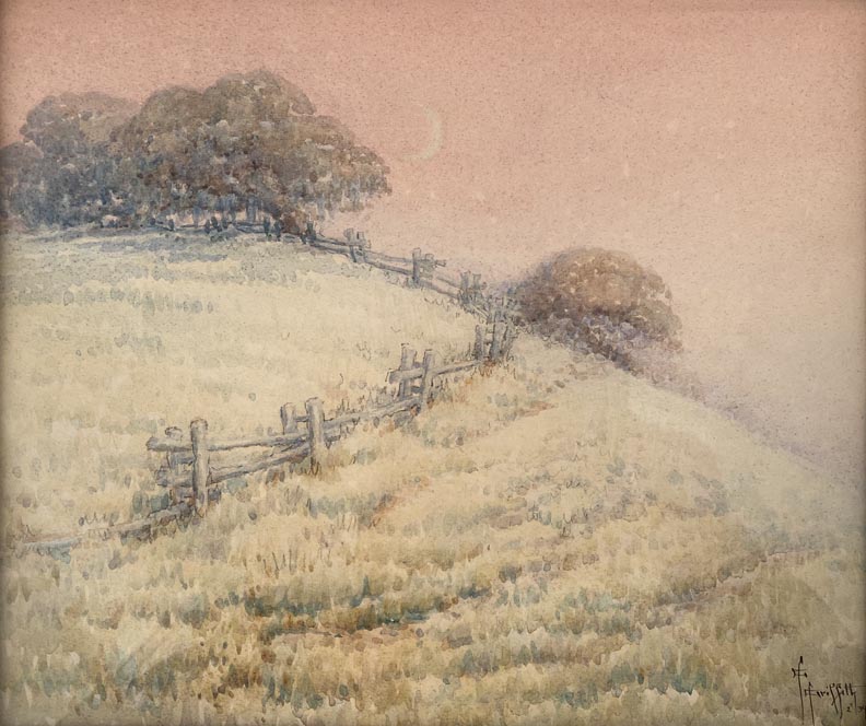 Grace Myrtle Allison Griffith 1885 - 1955, Landscape at Twilight, February, 1939 Watercolor 11 x 13  $2,200 