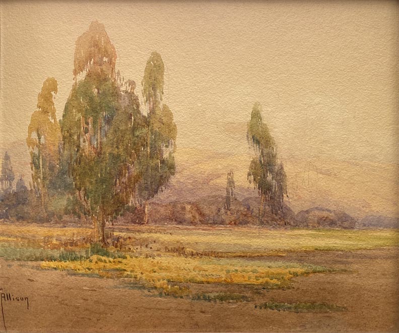 Grace Myrtle Allison Griffith 1885 - 1955, Pasture and Eucalyptus  Watercolor on paper, 9 x 10 1/2  $1,500
