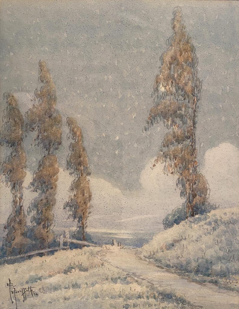 Grace Myrtle Allison Griffith 1885 - 1955, Poplars, Path, and Fence  Watercolor 8 7/8 x 6 7/8  $1,500 