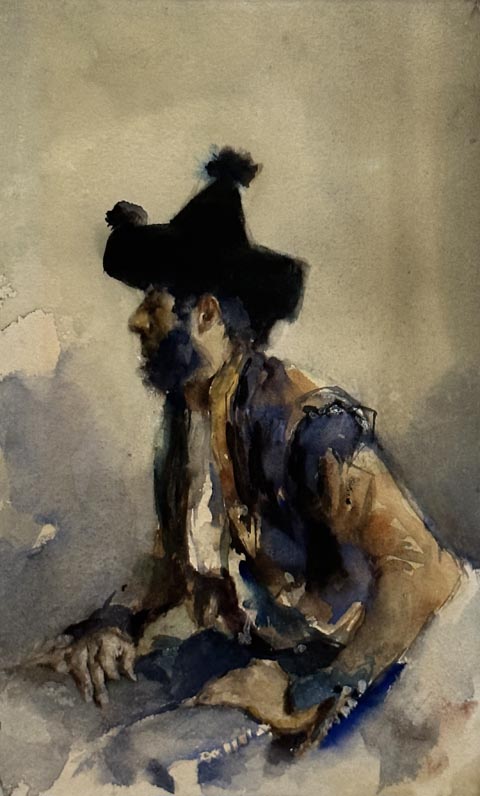 John Singer Sargent, Chorrojumo (Mariano Fernandez Santiago) watercolor over graphite, c1879, Private Collection