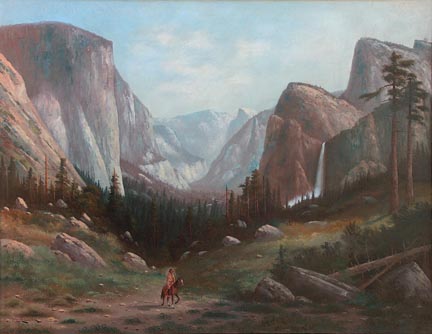 Carl Henrik Jonnevold 1856-1955, Indian Rider, Yosemite Valley (created in the late 1880's)  Oil on canvas, 28 x 36  $17,000