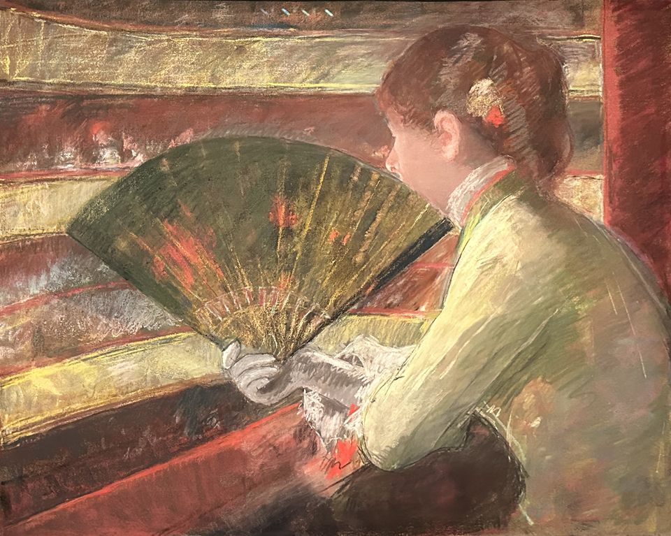 Mary Cassatt, At the Theater, c1879 pastel with gold metallic paint on canvas, Philadelphia Museum of Art