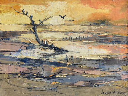 Joshua Meador 1911-1965, Estuary Seabirds, oil on board, 6 x 8, $1,500