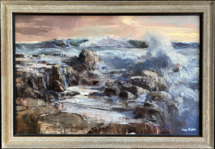 Joshua Meador 1911-1965, Evening's Glow  on Caspar Reef Oil on Linen, 22 x 34 $9,000  Meador family Collection Estate stamp signature, Posthumously authenticated  by Libby Meador, artist's widow  