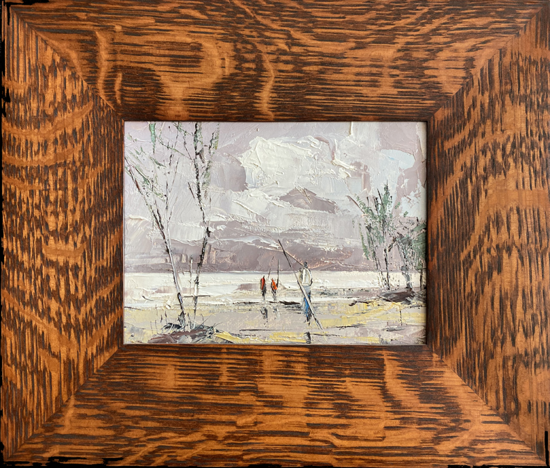 Joshua Meador 1911-1965, Fishing from Shore, oil on board, 6 x 8, $1,500