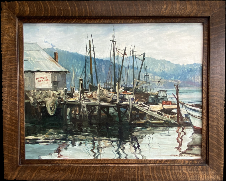 Joshua Meador, 1911-1965, "Newport Harbor, Oregon" # 172  the Meador family collection Oil on Linen, 20 x 26 $6,500 