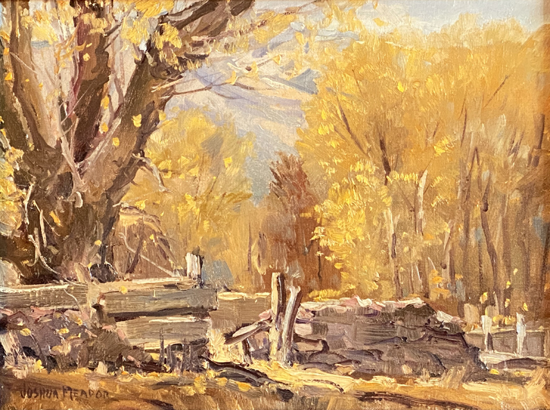 Joshua Meador 1911-1965, "Quaking Aspens" unnumbered  Oil on Linen, 12 x 16  $2,500 (painted near Lone Pine in the Eastern Sierra) 