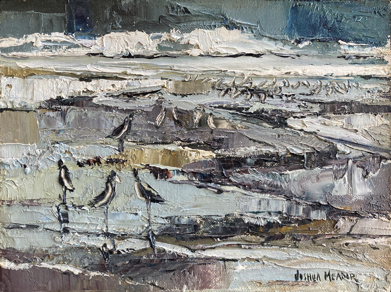 Joshua Meador 1911-1965, Sandpipers, oil on board, 6 x 8, $1,500