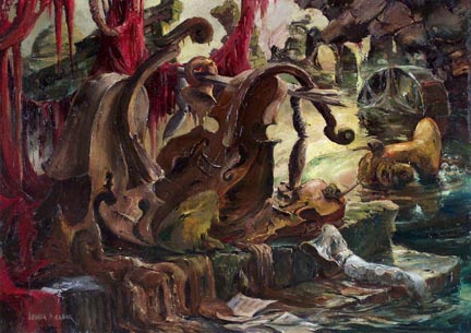 Joshua Meador 1911-1965,  The Last Symphony # 475 , 1946 the Meador family collection Oil on Linen, 24 x 34  $15,000