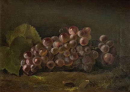 Nellie Moody, 19th century Sonoma artist, Sonoma Grapes still life, 1877