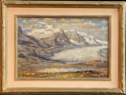 Andreas Roth, "Athabaska Mt. Columbia Icefield 1949" Jasper National Park, Alberta, Canada  Oil on Canvas, 12 x 18  $2,200  