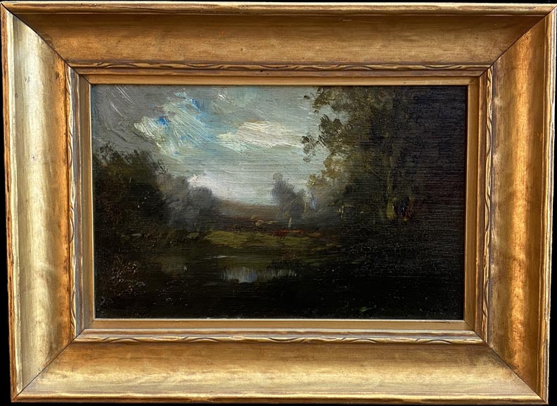 Benigino Yamero Ruiz, Pasture with Pond, painted on a cigar box lid