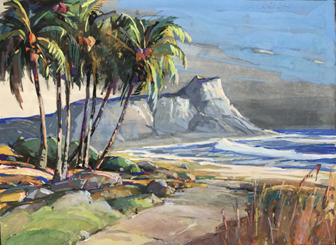 Karl Schmidt 1890-1962, Diamond Head, gouache, 12 x 16