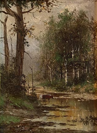 Meyer Straus, Cows in Forest Stream, 1882