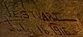 James Everett Stuart, Roadway between Oak and Bay Trees, Marin County, 1916 / signature