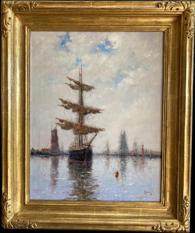 Dedrick Brandes Stuber The Charm of Old Ships with gold leaf hand carved frame by 