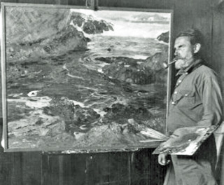 William Ritschel at Easel with Pipe