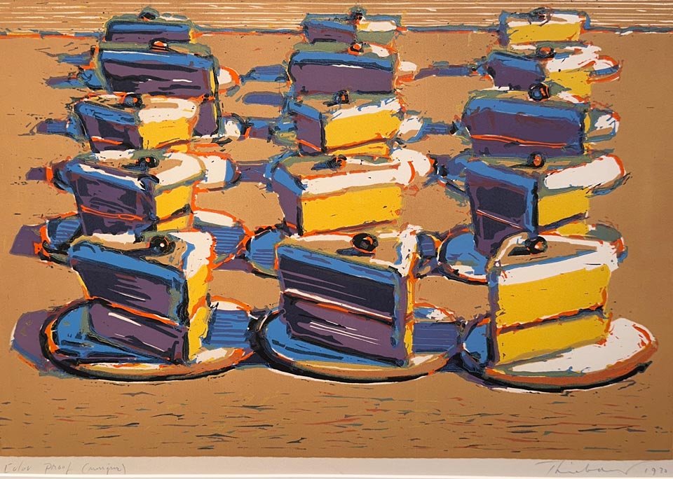Wayne Thiebaud, Boston Creams, linocut in colors, 1970